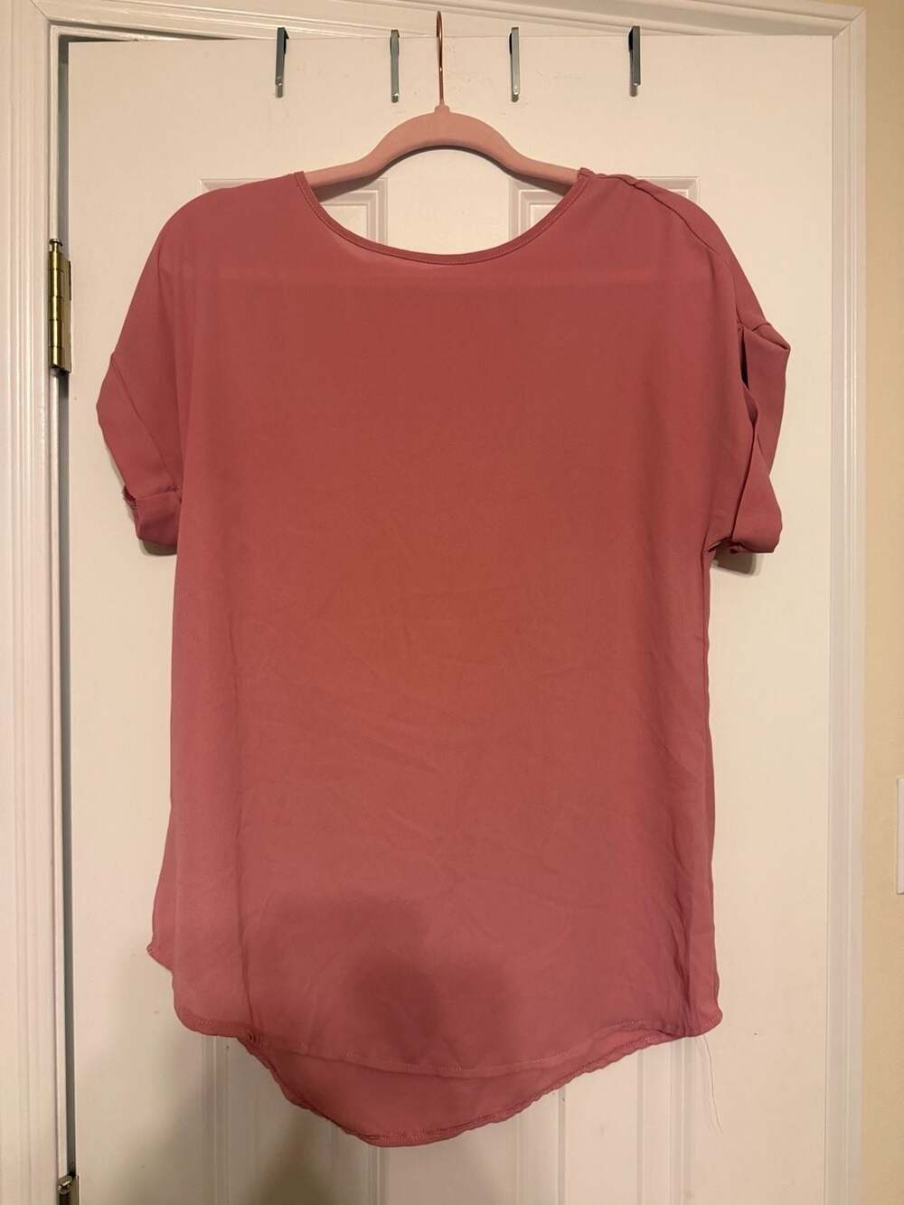 Zenana Outfitters Pink Short Sleeve Cuffed Top Shirt Size S
